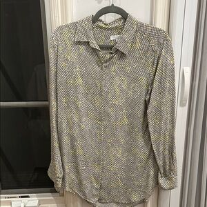 Equipment Gray and Yellow Geometric blouse Shirt S